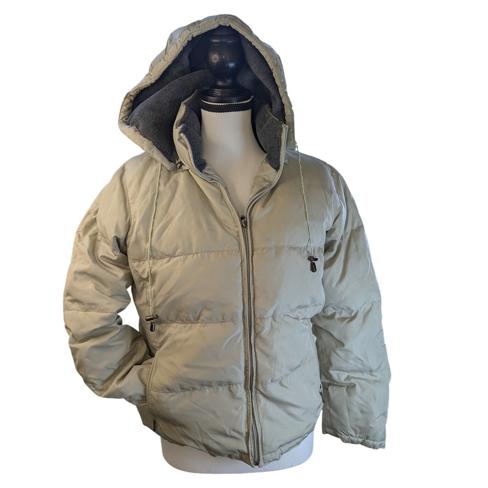Colebrook Women's Puffer Jacket Hooded Tan Down Size S Winter Warm Cozy